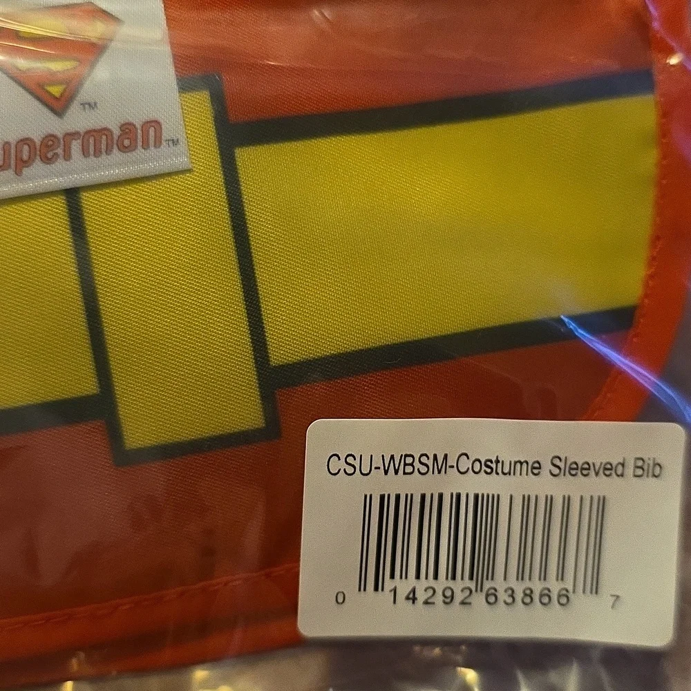 Superman Bib Long Sleeved Unisex Costume Resists Most Stains Age 6-24 Months